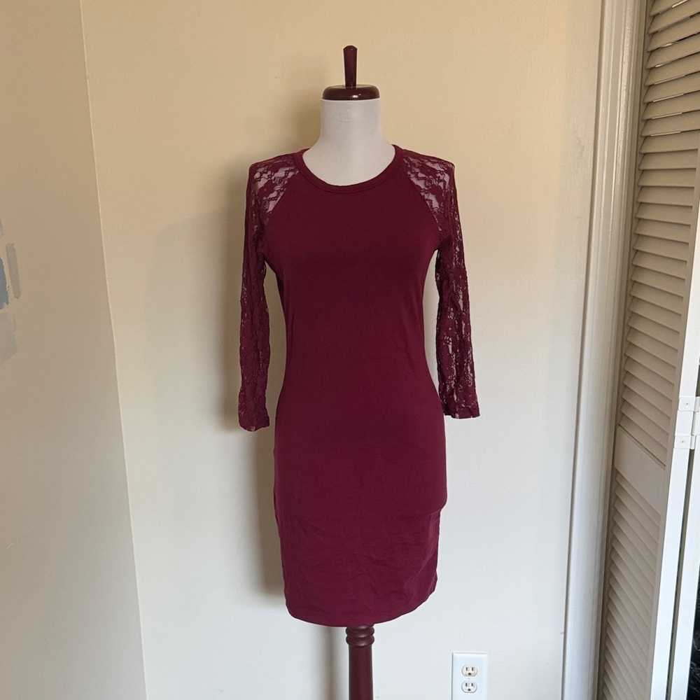 Express Maroon Long Sleeve Lace Dress